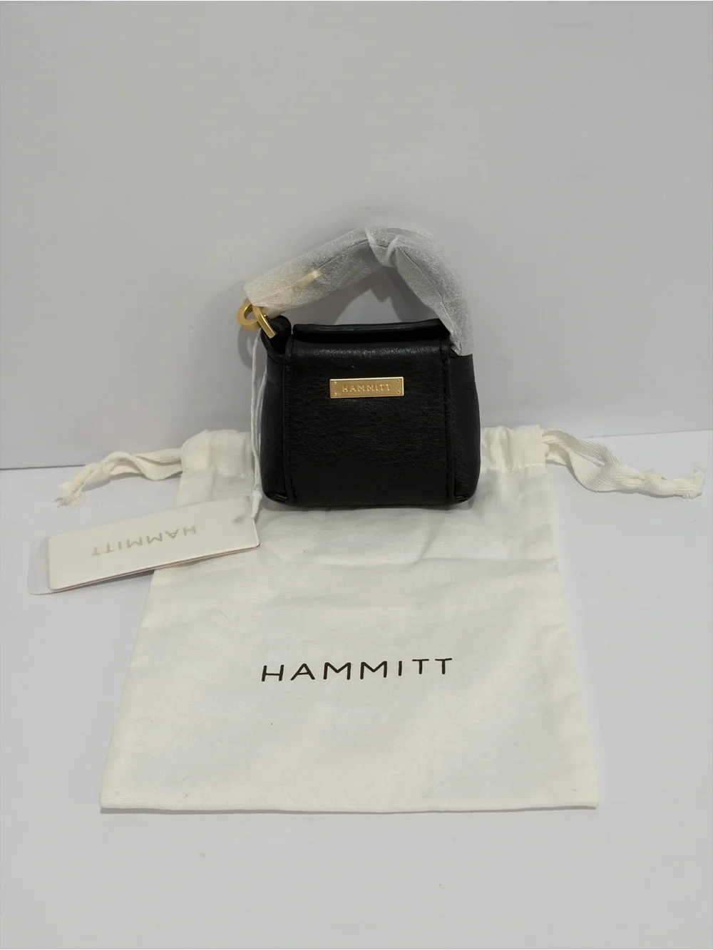 Hammitt Mini B Bag Charm/Pouch In Black Leather With Brushed Gold Hardware NWT!!